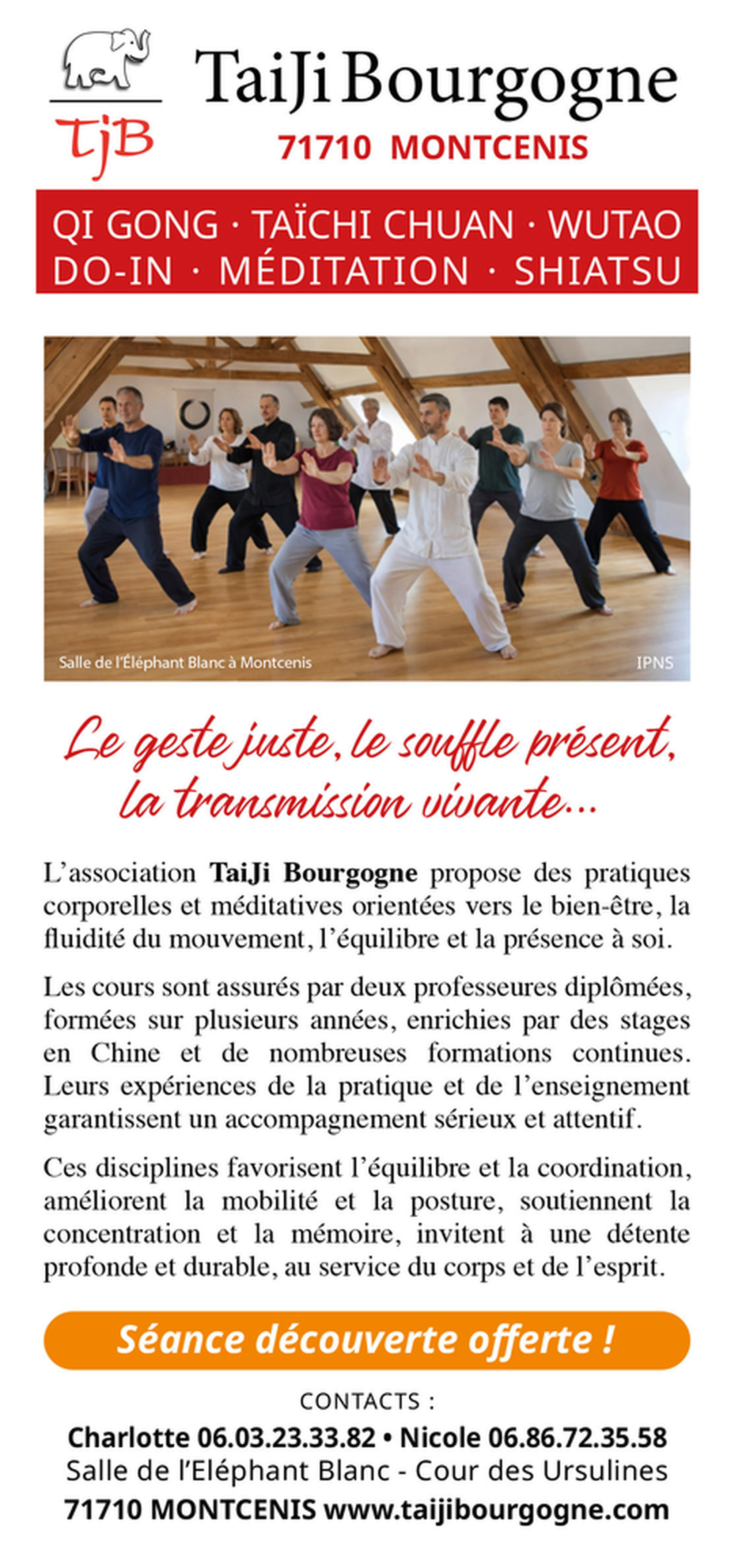 Tai ji Bougogne  cour des Ursulines MONTCENIS 71710